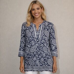 Sigrid Olsen 100% Linen Beachy Resort Tunic Top LARGE